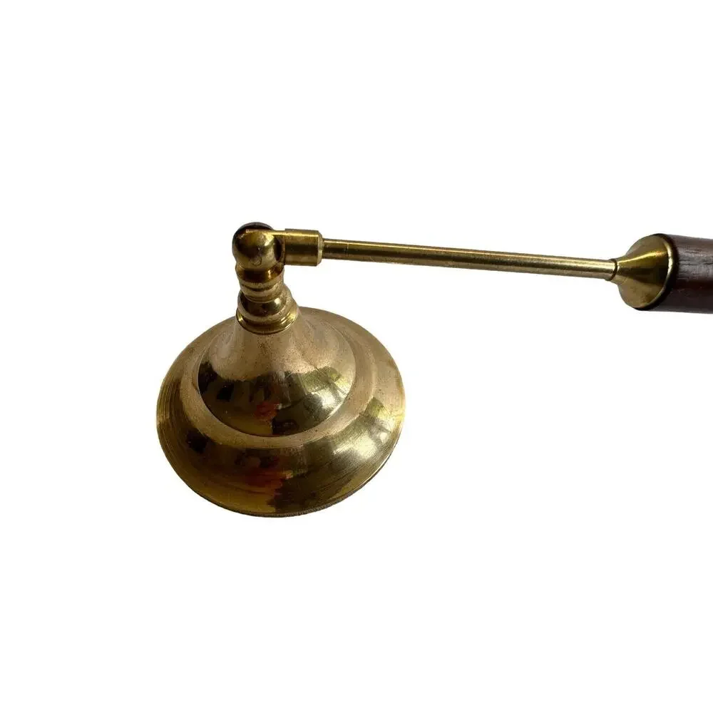 Vintage MCM Candle Snuffer Gold Long Wood Handle Functional Decor